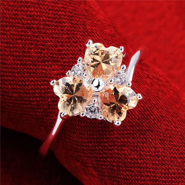 

women's sterling silver plated champagne zircon ring three stone rings gssr640 fashion 925 silver plate rings, Golden;silver