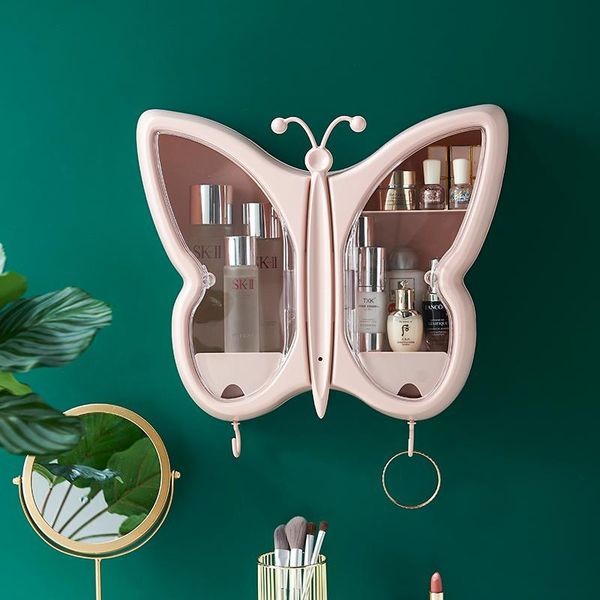 

storage boxes & bins butterfly shape wall-mounted makeup organizer punch-jewelry cosmetic box women skin care beauty shelf