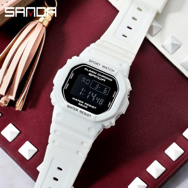 

wristwatches sanda g style sports watches lady waterproof led digital wristwatch boy girl electronic chronograph relÃ³gio mulher, Slivery;brown