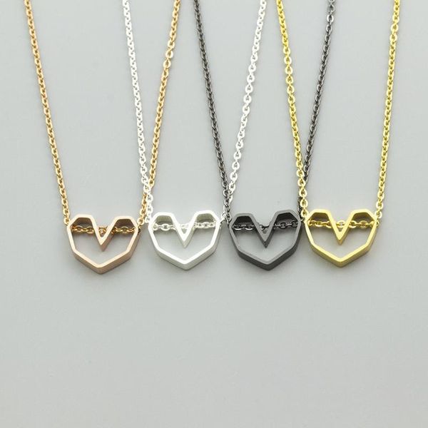 

pendant necklaces wholesale 10pcs/lot hollow heart necklace stainless steel jewelry black love statement women collane bff gifts, Silver