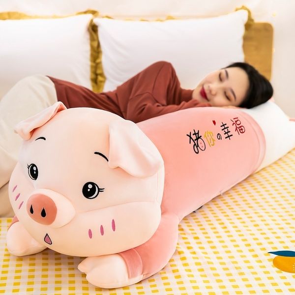 

new lying bed large plush toy long sleeping pillow dressed pig doll girl