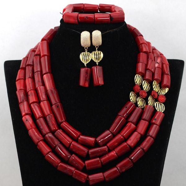 

earrings & necklace terrific red wedding beads african jewelry set real coral bridal gift engagement cnr449, Silver