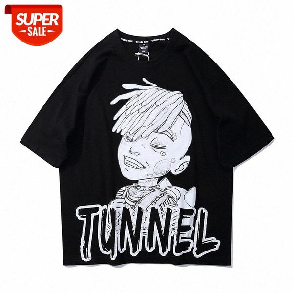 

hong kong style high street hipster multicolor t-shirt loose hand-painted avatar letter printing short-sleeved tee men and women #ai5p, White;black