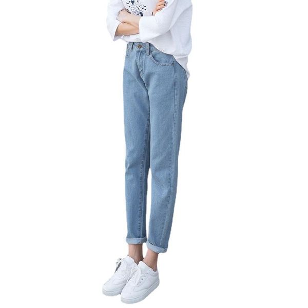 

women's jeans 2021 spring-autumn clothes light-colored loose women casual students are thin and versatile straight pants pure cotton, Blue