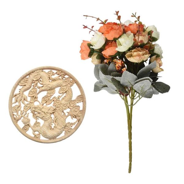 

decorative flowers & wreaths 21 heads artificial silk cloth rose with wall lamp wooden sculpted dragon flying closet door carpentry accessor