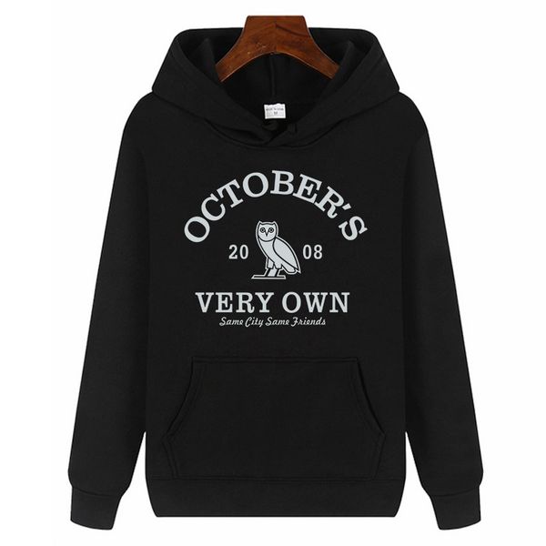 

hoodies mannen vrouwen herfst ovo lange mouw capuchon sweatshirts fleece harajuku hip hop sudaderas hombre, Black