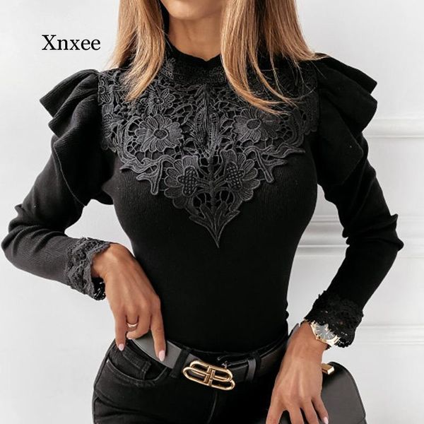 

women autumn solid lace patchwork blouse shirt office ladies long butterfly sleeve pullover casual o neck female slim women's blouses, White