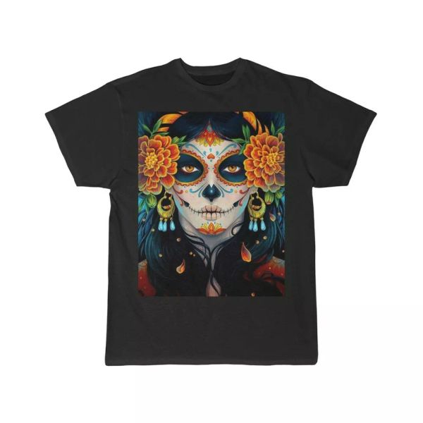 

sugar skull 1 t shirt men's short sleeve tee blk, White;black