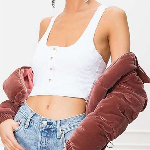 

summer women's camisole casual solid color button decoration short knit 210430, White;black