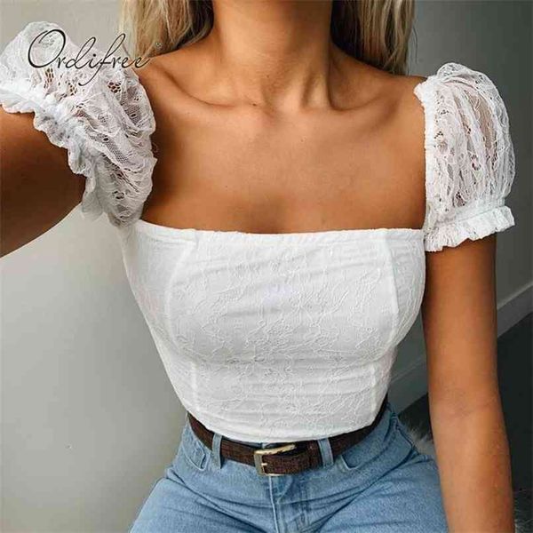 

summer women white lace backless up off shoulder blouse shirt 210513