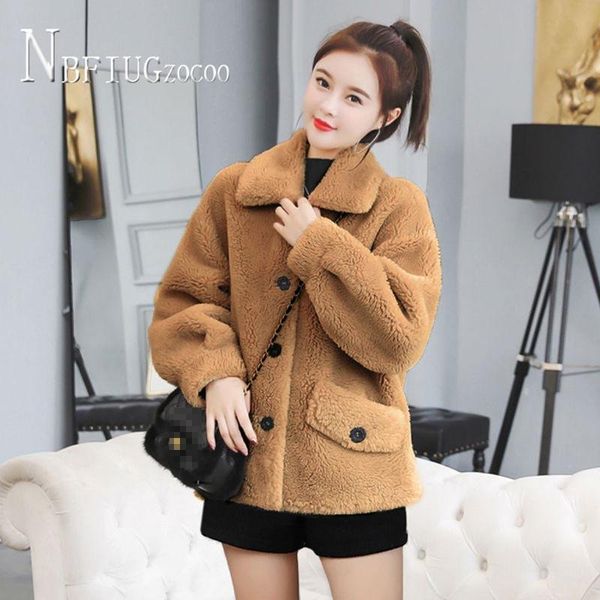 

women's jackets plush short coat 2021 winter korean lapel furry fake fur outwear thickened jacket, Black;brown