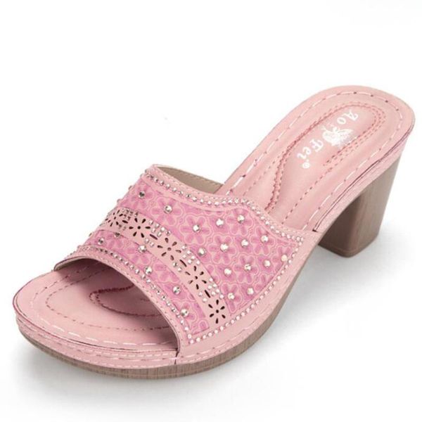 

women summer slipper sandals fashion high heels open toe crystal ladies rhinestone national style beach flip flops qq586 slippers, Black