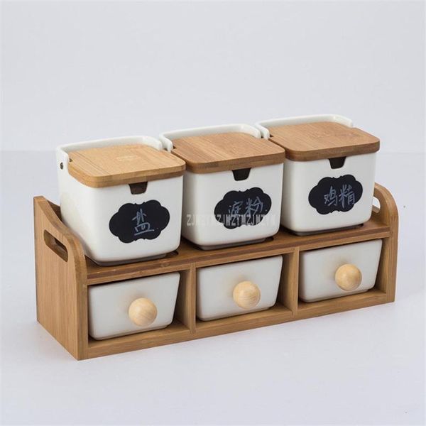 

storage bottles & jars white simple sugar bowl home kitchen set ceramic salt pepper condiment pot bamboo frame hang on wall cooking tool