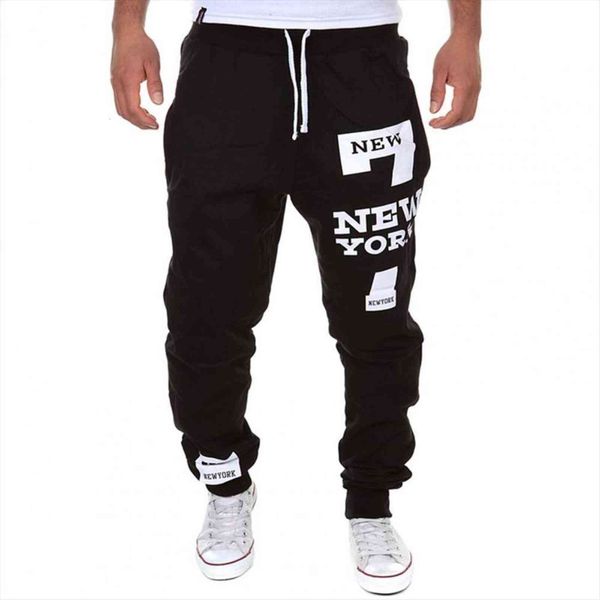 

stylish casual jogger number 7 women pant printed letter drawstring sweatpants trousers pants, Black