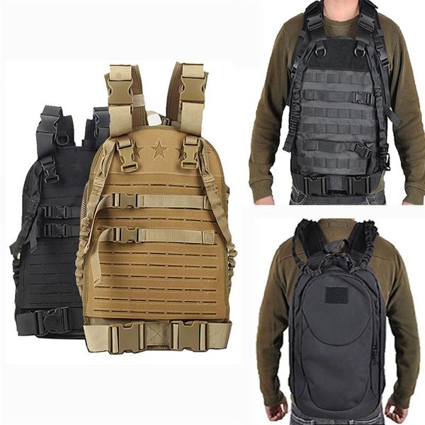 

hunting jackets outdoor adjustable 2-in-1sport backpack military tactical vest paintball protective molle plate carrier equipmet, Camo;black