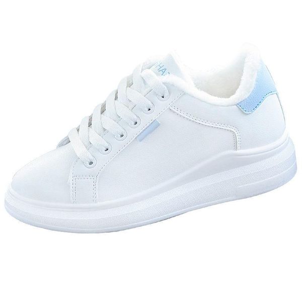

boots shoes woman cotton-padded women's winter plus velvet korean-style-style leather white thick warm casual flat, Black