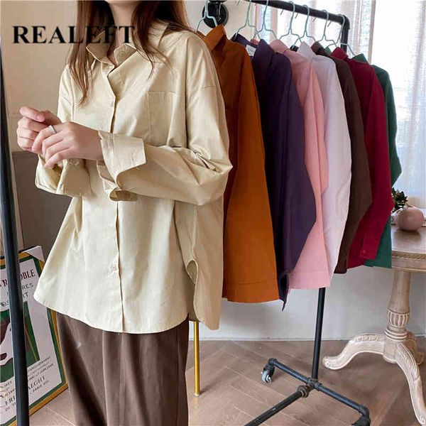 

solid oversize women's blouse long sleeve turn-down elegant female pocket chic loose shirs spring summer 210428, White