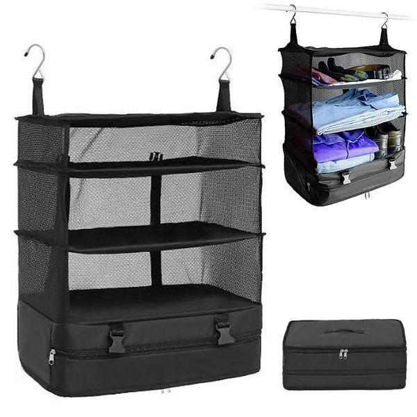 

storage bags 4 layers travel luggage outdoor camping hanging bag organizer with built shelves foldable hiking package
