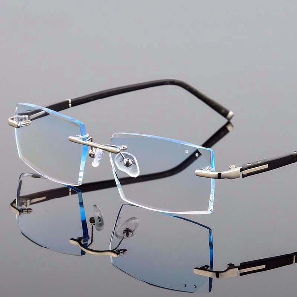 

fashion rimless men glasses square trimmed optical eyewear gradient blue alloy eyeglasses ultralight business spectacles sunglasses frames, Black