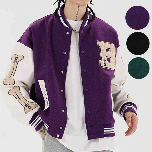 

loose stitching jacket embroidery letter women streetwear flocking printed optional harajuku baseball men, Black;brown