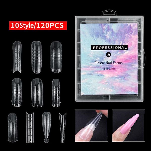 

false nails 120pcs multi-style dual nail forms poly extension full cover quick building gel mold diy art decoration manicure, Red;gold