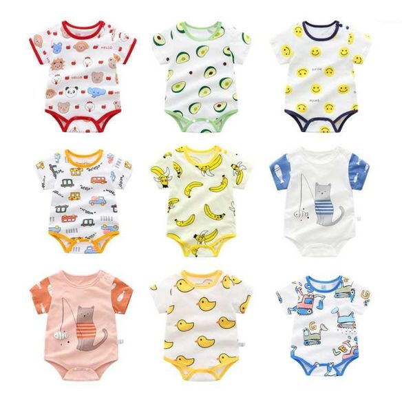 

born infant baby romper 2021 summer short sleeve cotton cartoon print bodysuit girls boys clothes rompers, Blue