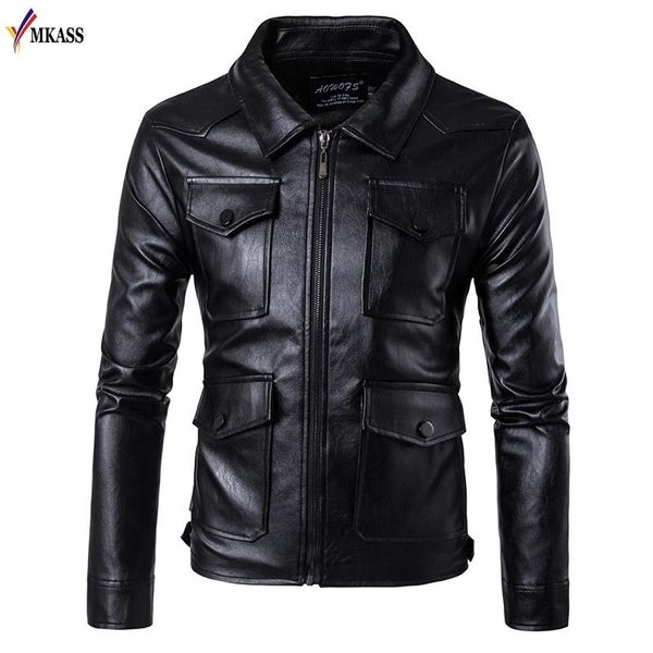 Casacos de jaqueta de couro preto de pele de pele masculina Turn Down Down Pu Jackets Pun Punk Motorcycle Plus Size 5xl Blouson Moto