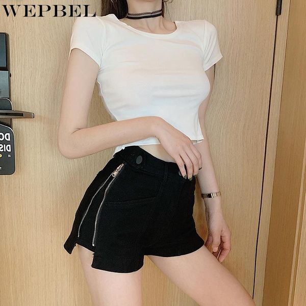 

women's shorts wepbel high waist loose casual solid color short summer fashion button zipper wide leg, White;black