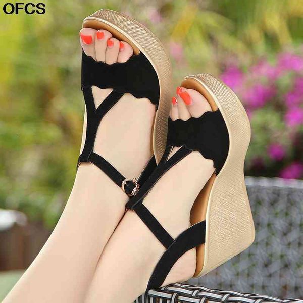 

sandals fashion high heels women summer wedge shoes platform open toe strap ladies sandalias de mujer f377, Black