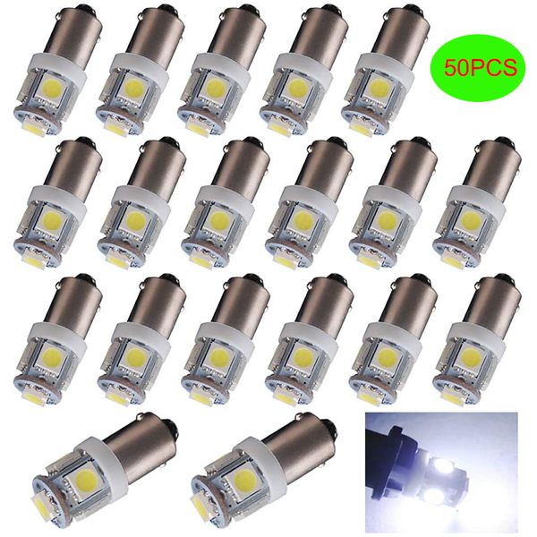 50 pcs branco ba9s 5050 5smd carro led lâmpadas de lâmpadas de cunha luzes de cunha de instrumento automático placa lâmpada lâmpada lâmpada luz dc 12v