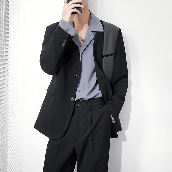 

men's suits & blazers collarless blazer fashion business society mens suit jacket korean color contrast loose casual dress men s-2xl, White;black