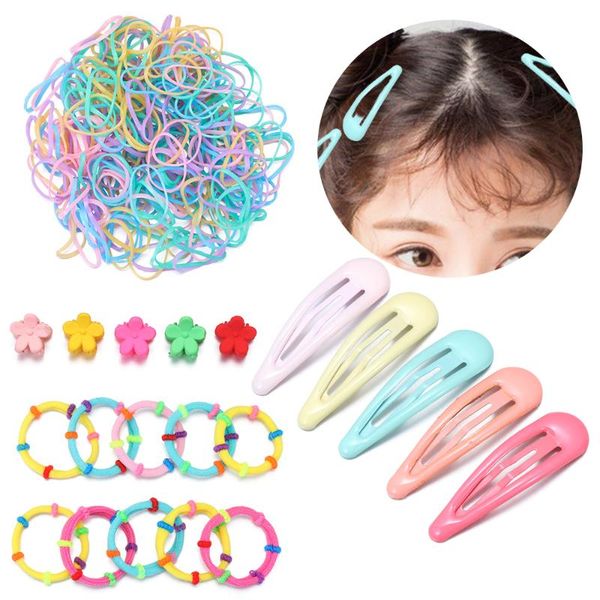 

220pcs/set hairpin hair clip rope girls kids accessories candy color gifts with opp bag, Slivery;white