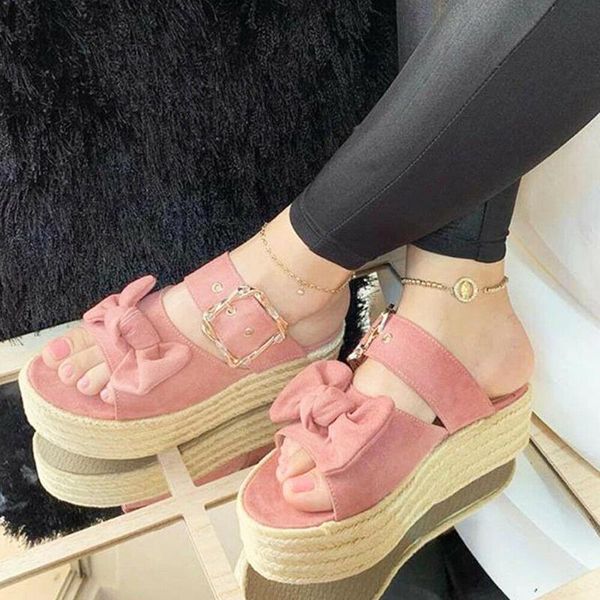 

slippers sagace shoes woman fashion bacon platform casual wedges sandals solid bow buckle work beach women summer 2021apr1, Black