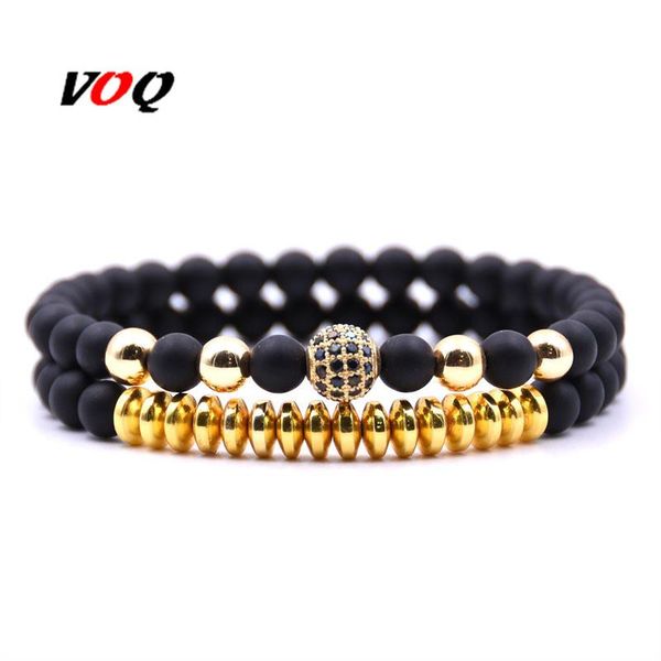 

charm bracelets voq 1set 2pcs 6mm natural stone beads set crystal ball for women men valentine's day luxury jewelry gifts, Golden;silver