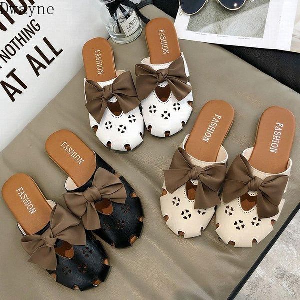 

slippers 2021 summer korean version of the wild bow female lazy flat baotou half fashion comfortable slipper, Black