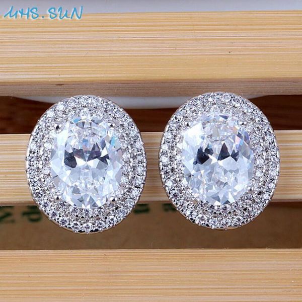 

stud mhs.sun luxury vintage earrings for women round with cubic zircon charm crystal wedding fashion jewelry girl gift, Golden;silver