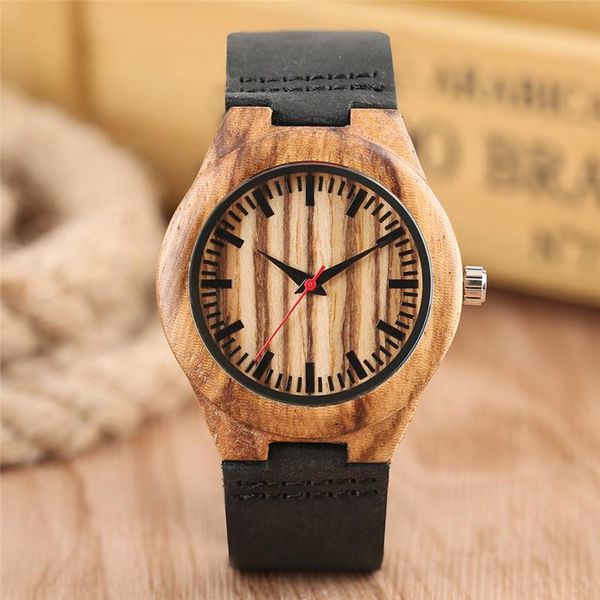 

Super Lightweight Bamboo Wooden Watch Couple Watches Gift Genuine Leather Band Quartz Wristwatch Relogio Feminino Arriv Wristwatches, Slivery;brown