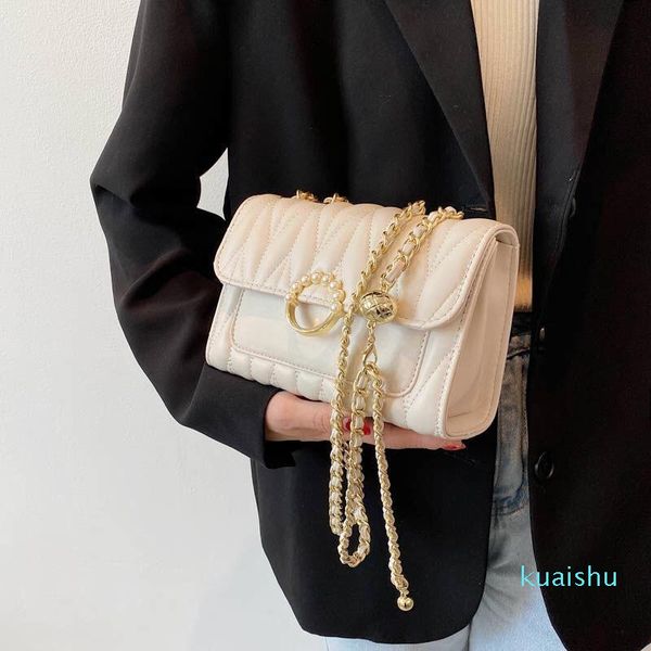 

shoulder bags 2021 pu leather vintage crossbody for women fashion simple chain pearl lock girl handbag ladies