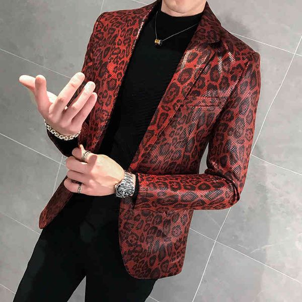 

men's suits & blazers jacket leather stage costumes for singers loose coat blaser homens terno masculino autumn leopard print mens blaz, White;black