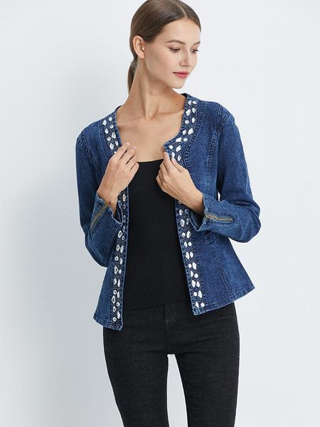 

women's jackets 2021 arrival spring autumn denim vintage diamonds casual coat short jacket outerwear jeans, Black;brown