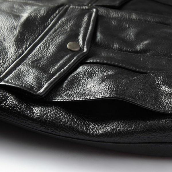 

men's leather & faux thick winter lining mens genuine flight jacket fur collar pockets windproof pilot coat male warm cowhide jackets, Black