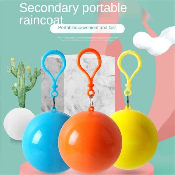 

portable disposable raincoat compressed foldable pocket rain coats key ring ball packing outdoor teenages for travel drifting fishing g4ws3o, Red;brown