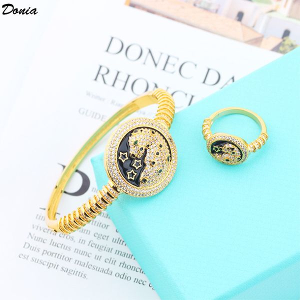

donia jewelry luxury bangle european and american fashion exaggerated enamel leopard copper micro-inlaid zircon designer ring set gift, Black