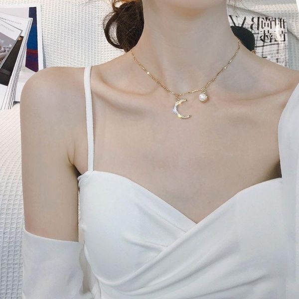 

chains sun and moon pearl necklace in the heart of product female net red clavicle chain simple temperament, Silver