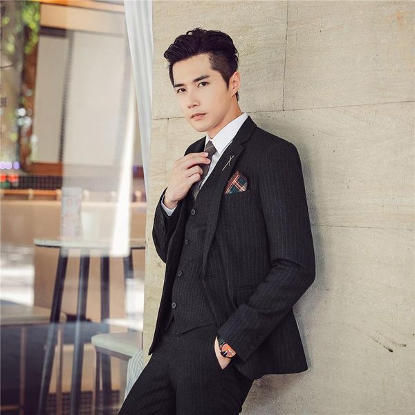 

men's suits & blazers oimg autumn suit korean style slim striped casual three-piece, White;black