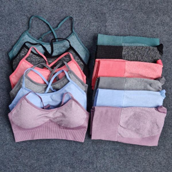 

yoga outfit women fitness clothing seamless set running crop high waist bras sports tights push up pant workout leggings