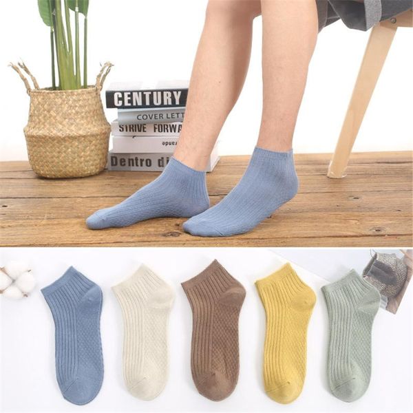 

pairs of retro men's boat socks double needle solid cotton, Black