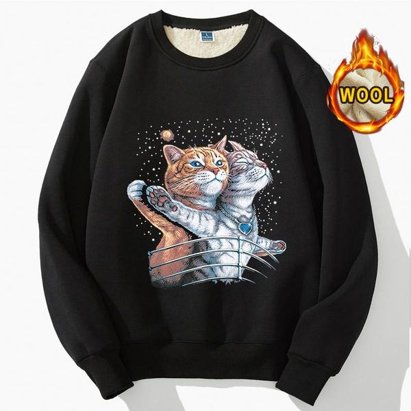 

women's hoodies & sweatshirts fashion street funny cat sweatshirt leisure brand lovers hoodie men women wool warm hooded harajuku hip h, Black