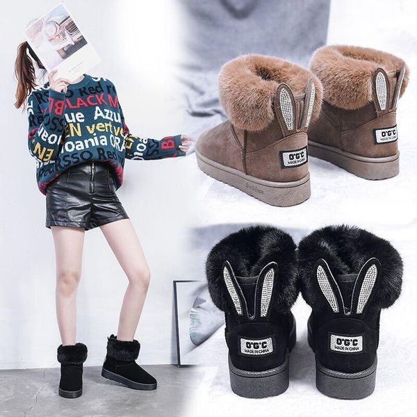 

boots warm snow 2021 winter women sequins hair thicken cotton zapatos de mujer botas, Black