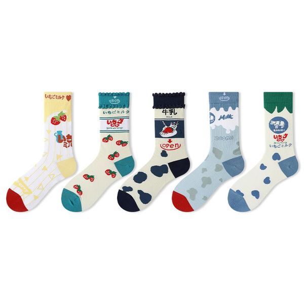 

men's socks 1 pair and women's socks, trendy middle-tube high-pile stockings, cartoon spring summer cotton, Black